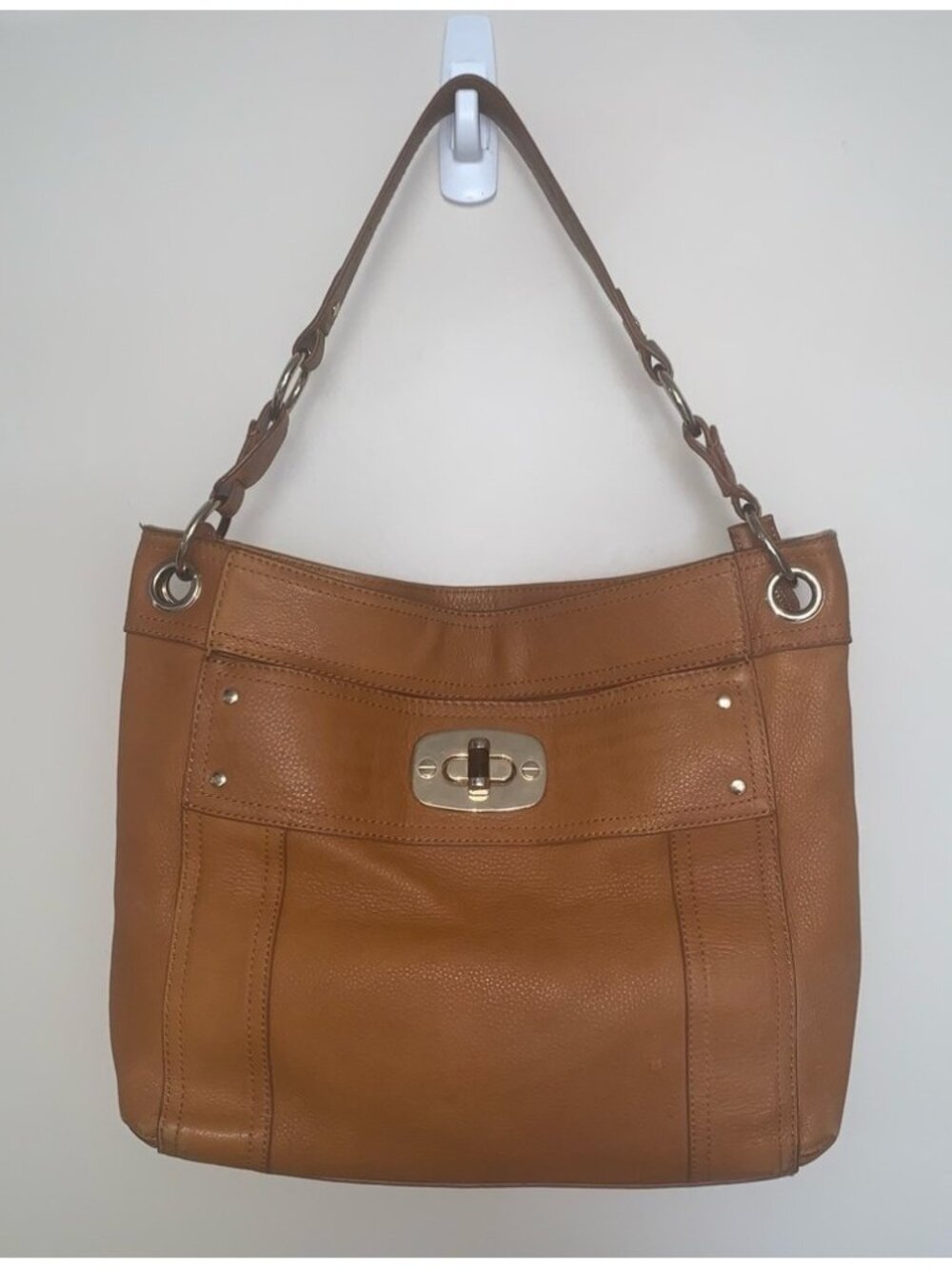 Danier Brown Leather Shoulder Bag with Chain Strap and Slouchy Silhouette